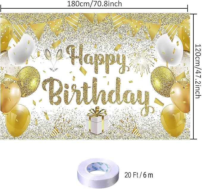 Gold Birthday Party Backdrop Gold Happy Birthday Banner Photography Background for Home Decorations Party Supplies 70.8 x 47.2 Inch