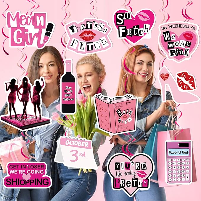 Popular Girl Birthday Party Set Pink High School Queen Theme Burn Book Popular Girl Birthday Decorations Pink Party Decorations Hot Pink Girls Hanging Princess Party Decorations