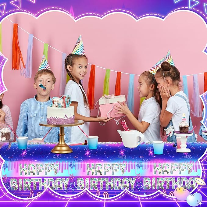 2 Pcs Birthday Party Decorations Plastic Cute Birthday Tablecloth 108 x 54 Inches Disposable Rectangle Tablecover for Boys Girls Kids Baby Shower Party Supplies (Music)