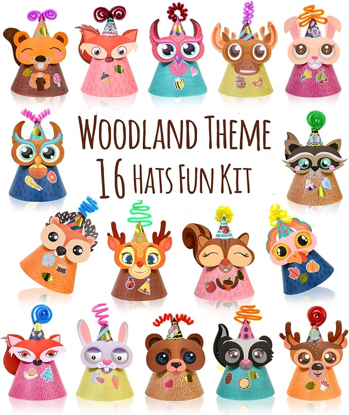 Glittery Garden Woodland Themed Christmas Party Hats Making Kit c/w Chenille Stems & Stickers. Group Activities, DIY Art Craft Home Project. Birthday, Easter & Fiesta Decoration for Kid