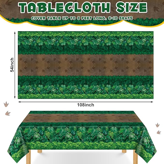3 Pack Forest Path Tablecloths, 54 x 108 Inch Safari Jungle Table Cover Disposable Dinosaur Themed Tablecloth Waterproof Woodland Party Table Cloth for Birthday Baby Shower Picnic Camping Party Decor