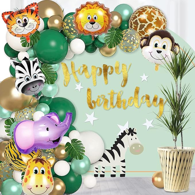 Jungle Safari Birthday Party Decorations - 6 Pack Giant Animal Balloons for Boy Kids' Safari Jungle Baby Shower Wild One Birthday Zoo Party Decorations