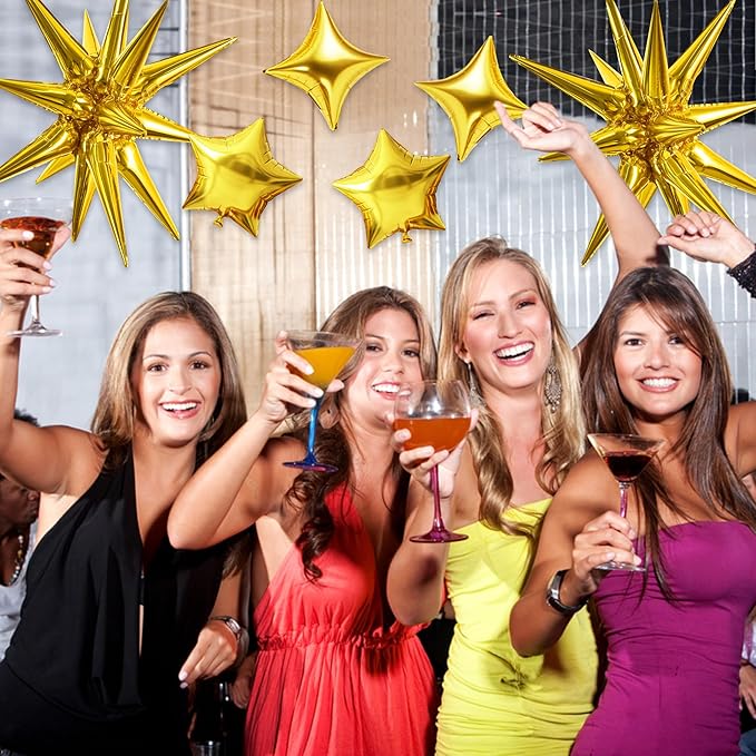 TONIFUL 22Inch 15Pcs Gold Large Explosion Star Mylar Balloons and 10Inch Four Pointed Star Balloons Set for Christmas New Year Birthday Wedding Bridal Shower Anniversary Photo Booth Supplies