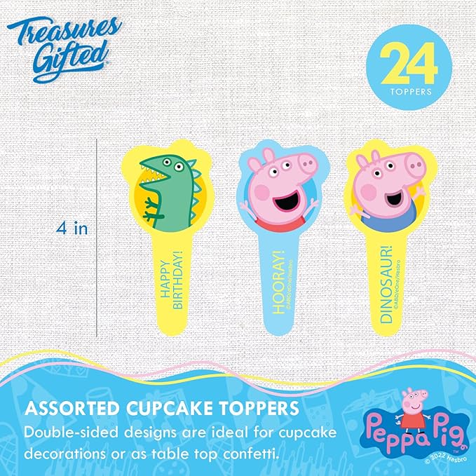 Treasures Gifted Officially Licensed Peppa Pig Birthday Decorations - Cupcake Toppers and Wrappers 24ct - Dessert Toppers & Cupcake Kit - Peppa Pig Party Supplies