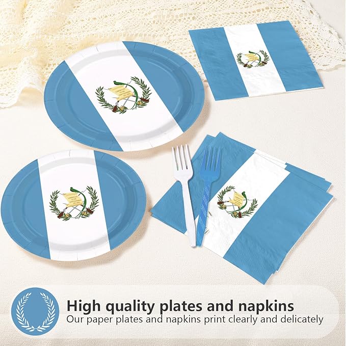 96Pcs Guatemala Flag Party Supplies Guatemalan National Flag Plates and Napkins White Blue Country Flags Tableware Set for School Sports Events Patriotic Festival Party Supplies，Serves 24