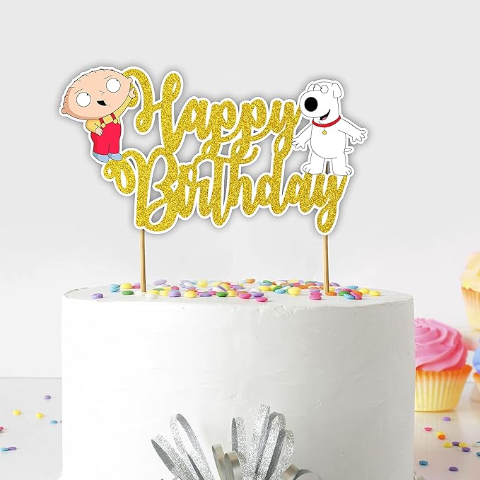Stewe Grifin Happy Birthday Cake Topper – Cartoon Comedy Theme Cake Decoration for Birthday Celebration, Character Style Dessert Topper for Party Cakes, Table Display Styling, Photo Setup.