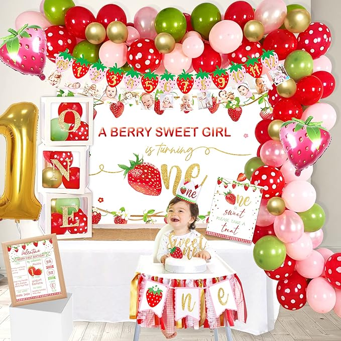 Strawberry 1st Birthday Decorations Party Supplies, Strawberry Sweet One Birthday Decor, Berry First Birthday Party Supplies, 1st Birthday g Girl Decoration