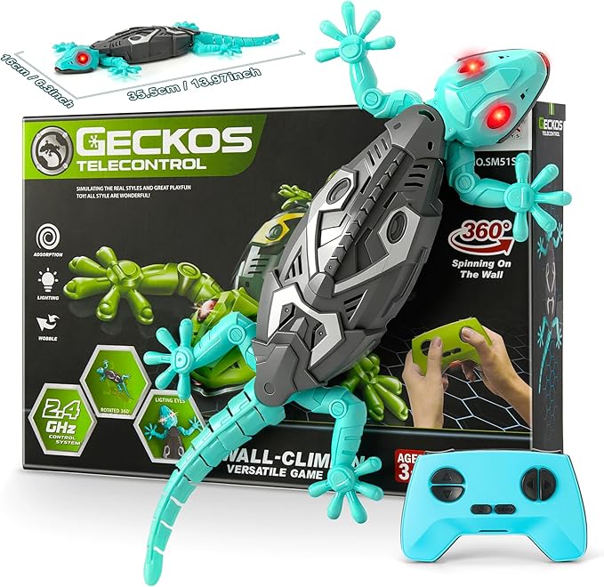 RC Wall Crawling Gecko, Remote Control Wall Climbing Lizard Robot Kids' Electronics Toys, Floor & Wall Crawling, Glowing Eyes, Low Noise, Rechargeable Boys Gifts for Kids 3 4 6 7 8+ Year Old