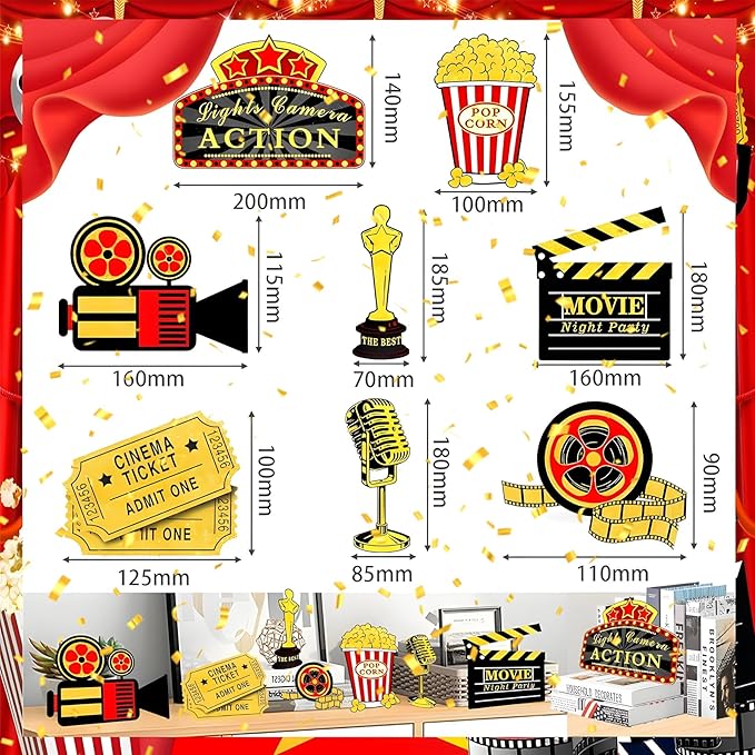 150pcs Movie Night Decorations, Movie Themed Party Decorations, Movie Theater Decor Balloons Arch, Now Showing Popcorn Concessions Banner, Foil Balloons for Movie Night Birthday Party Decorations