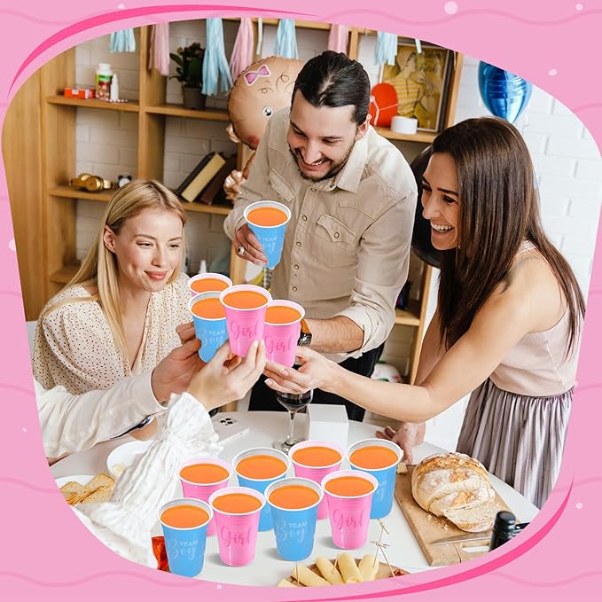 Norme 30 Pcs Gender Reveal Plastic Cups Gender Reveal Party Supplies Team Boy Team Girl Disposable Blue Pink Cups for Beverage Drink Tableware (16 oz)