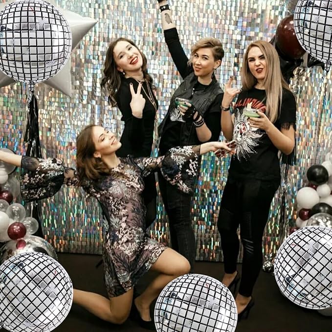 TONIFUL 8Pcs Large Disco 4D Giant Round Foil Balloon 22inch Big Mirror Metallic Mylar Sephere Balloons for Christmas New Year Birthday Ball Party Graduation Wedding Disco Decoration Supplies