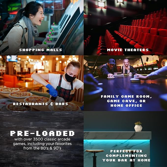 Creative Arcades Full Size Stand-Up Commercial Grade Arcade Machines | 4 Player | 3500 Games | 32" LCD Screen | 4 Sanwa Joysticks | Trackball | Woodgrain | 2 Stools Included | 3 Year Warranty