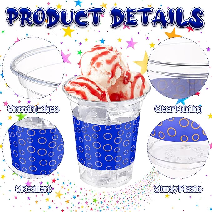 CHENGU 50 Pcs Blue and Gold Ring Plastic Cups 12 oz Disposable Cups Hedgehog Theme Party Drinkware Supplies Cartoon Video Game Party Favors for Birthdays, Themed Events