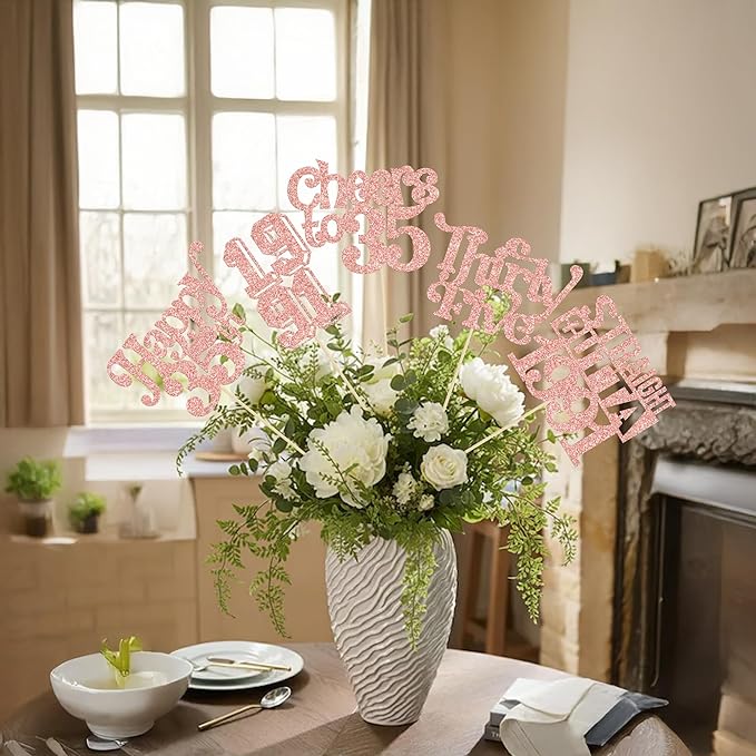 Gyufise 15Pcs Happy 35th Birthday Centerpiece Sticks Thirty Five Straight Outta 1991 Table Flower Centerpieces Sticks Cheers to 35 Decorations for 35th Birthday Party Supplies Rose Gold