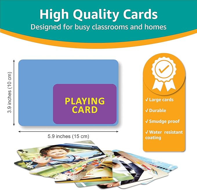 Picture My Picture Verbs, Prepositions and Feelings Flash Card Set– Speech Therapy Tool for Vocabulary, Communication & Thinking, with Activity Guide, Suitable for Education, ESL & ABA – Set of 120