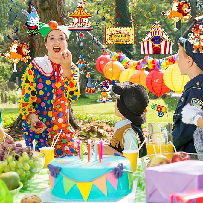 58 Pcs Carnival Circus Theme Party Decorations Circus Animal Hanging Swirl Decorations Carnival Hanging Swirl Ceiling Streamers Decor for Kids Girls Boys Birthday Baby Shower Party Favor