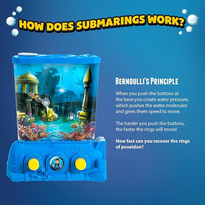 CLAWSOME! Submarings Handheld Water Game | Retro Mini Ocean Ring Toss STEM Toys for Adults, Girls & Boys Ages 6-12