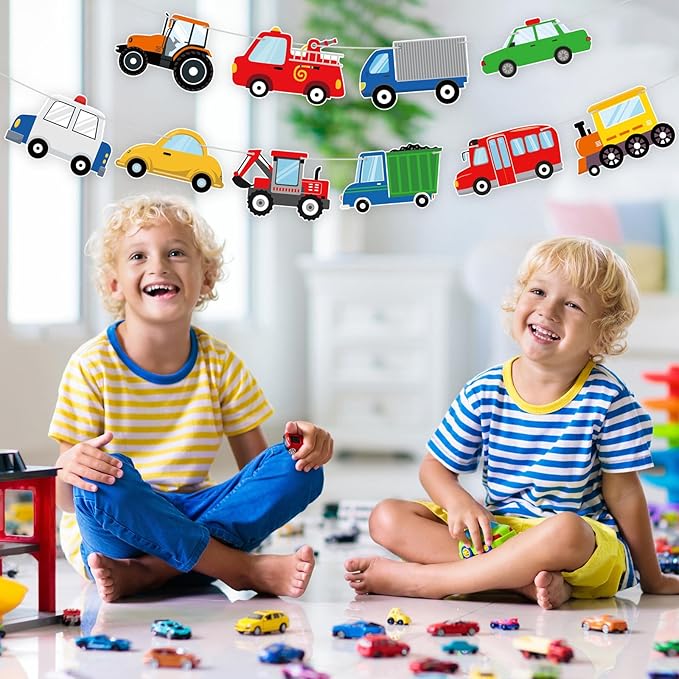 Hooqict Happy Birthday Banner Transportation Birthday Decorations Car Train Truck Bus Excavator Traffic Party Banner Garland Sign for Kids Boys 1st 2nd 3rd Transportation Vehicle Theme Birthday Party Supplies