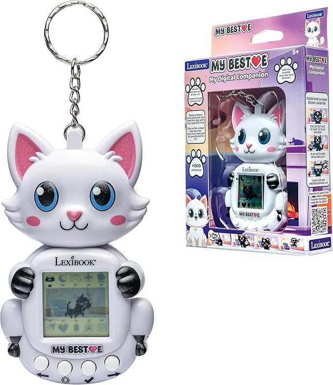 Lexibook, My Best-E Chat – Virtual Pet Console, 1900+ Animations, 3 Mini Games, Compact and Lightweight Keychain Format, JLMBCAT
