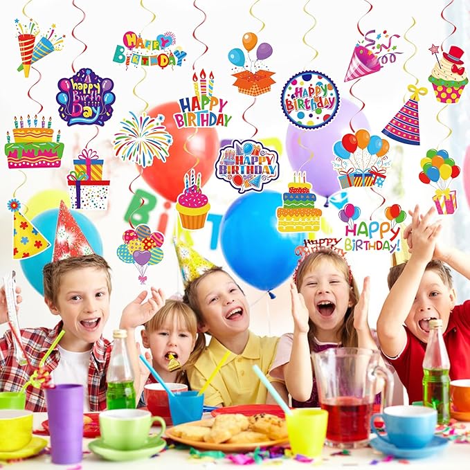 40Pcs Birthday Hanging Swirls, Colorful Cupcake Balloon Sign Swirl Decor Birthday Ceiling Decorations Happy Birthday Hanging Swirl Decorations for Baby Shower Birthday Party Supplies