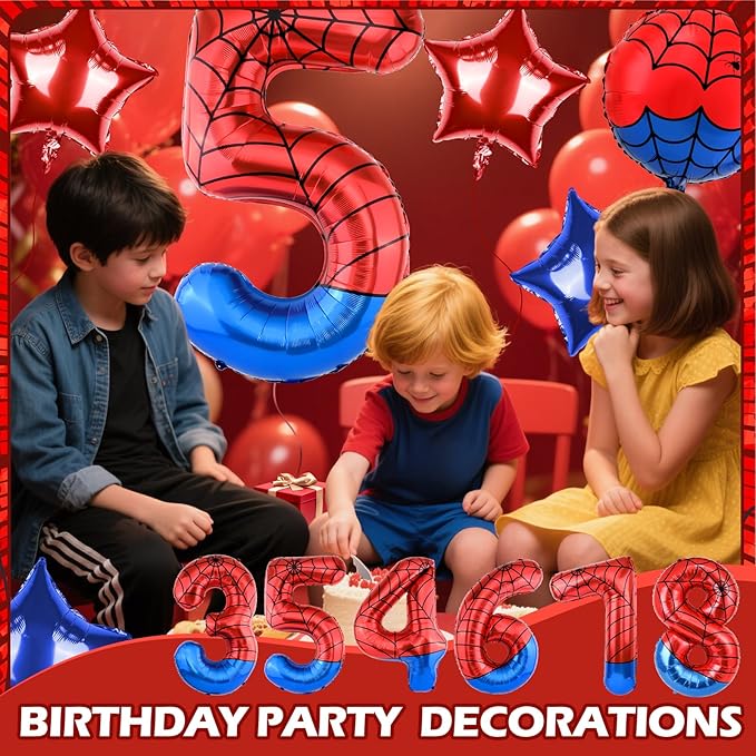 40 Inch Spider Theme Number Balloon, Number Block Foil Number 5 Balloons Large Big Numbers Helium Balloon for Girls Boys 5th Birthday Theme Party Decorations (Number 5)