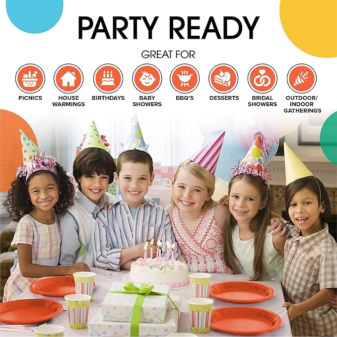 Exquisite Party Solids Orange Plastic Plates For Party Supplies 7" Orange Disposable Plates Heavy Duty 50 Pcs Plastic Dinnerware Sets Heavy Duty 350 GSM Disposable Dinnerware Set