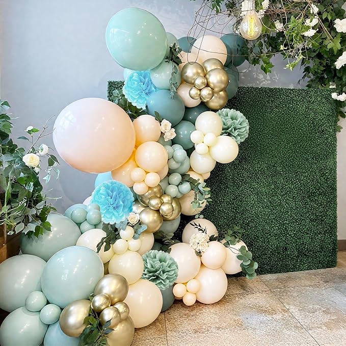 Dusty Green Blue Balloons, 12 Inch Slate Fog Blue Pastel Green White Sand Beige Balloons for Boys Baby Shower Birthday Boho Bridal Wedding Party Supplies