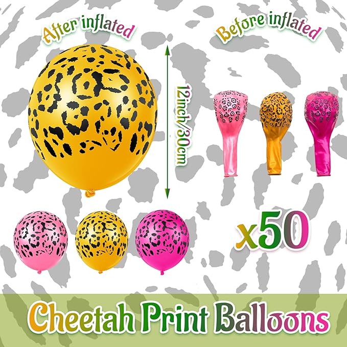 Gejoy 50 Pcs Cheetah Balloons Leopard Print Balloons 12 Inch Spots Latex Leopard Jungle Animal Decorations for Cheetah Zoo Theme Birthday Party Supplies (Pastel)