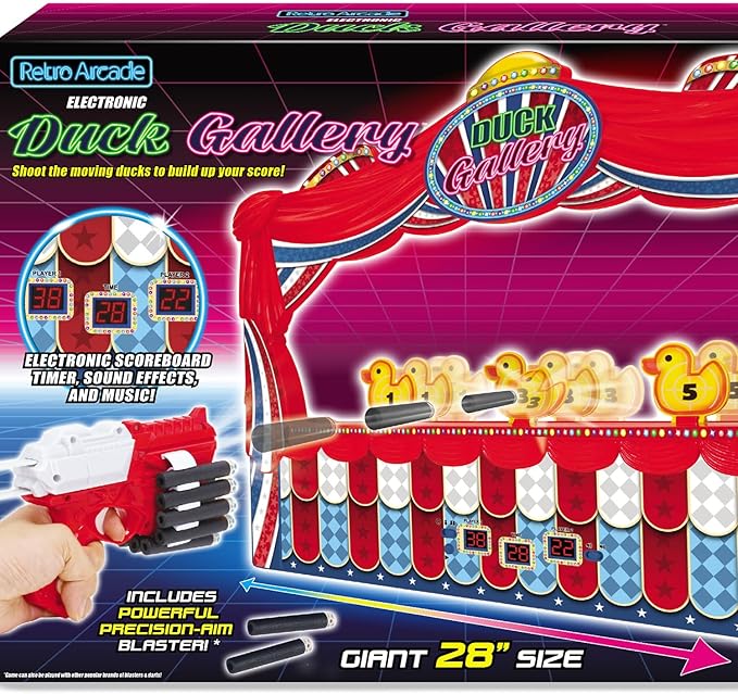 Merchant Ambassador Retro Arcade Electronic: Duck Shooting Gallery (Giant Size) - 28" Tabletop Game, Blaster Gun, Sound Effects, Ages 6+
