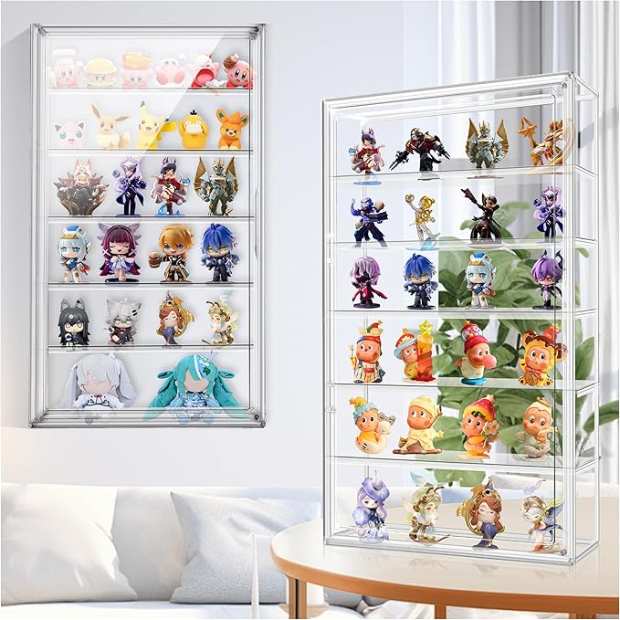 23.6 inch Tall Acrylic Display Case Clear Wall Mounted 6 Tier Acrylic Display Cases for Collectibles Figures Doll Dustproof Action Figure Storage Box 13.8'' x 4.7'' x 23.6''