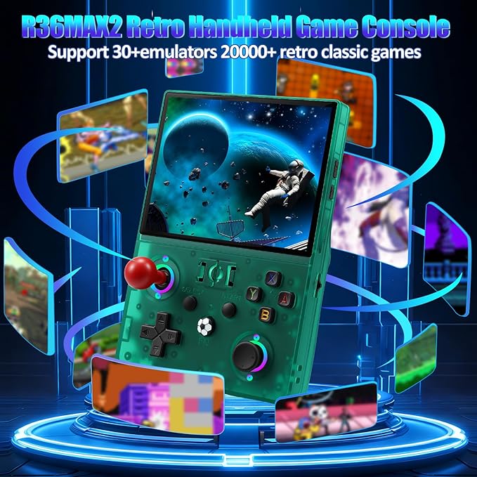 R36MAX2 Retro Gaming Console, 4.5 Inch 4K HD IPS Screen Retro Video Game Console, Handheld Game Console Preloaded 30+ Emulator Games, Linux System, Portable Video Console for Adult