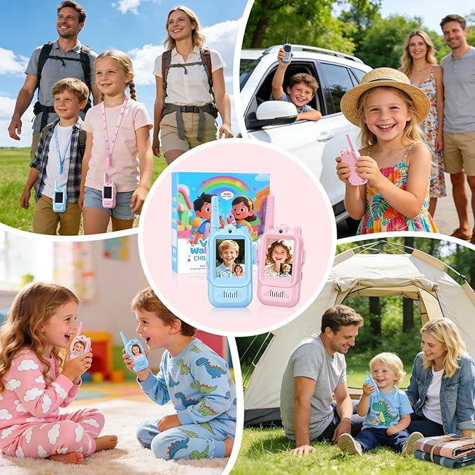Video walkie-Talkie, 2 Sets of Rechargeable walkie-talkies, Voice Converter, 1000 feet Communication Range, Indoor Entertainment, Camping, Traveling, Birthday Gift (Blue/Pink)