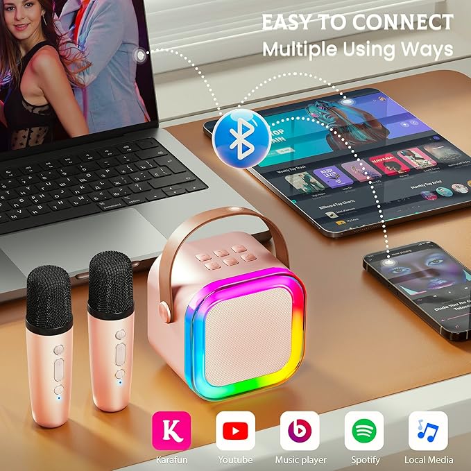Mini Karaoke Machine for Kids, 2026 TOP Toys Birthday Gifts Ideas for Girls Ages 4, 5, 6, 7, 8, 9, 10, 12+ Years Old, Portable MP3 Player with 2 Wireless Mics for Family Home Party