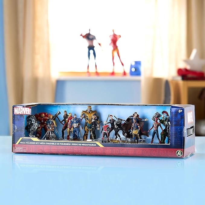 Disney Store Official Marvel Mega Figure Set- 17 Fully Sculpted Figurines - Includes Spiderman, Iron Man, Captain America, & More - Perfect Marvel Gift for Fans of Toy Figures & Playsets