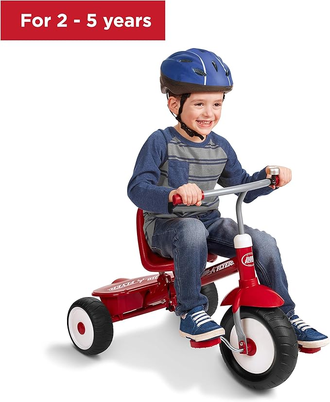 Radio Flyer Deluxe Steer & Stroll Trike, Red, for Kids 2-5, 2-in-1 Parent Steer Tricycle, Removable Push Handle, Adjustable Seat, Steel Frame, Covered Storage Bin, Tricycle for Toddlers and Kids