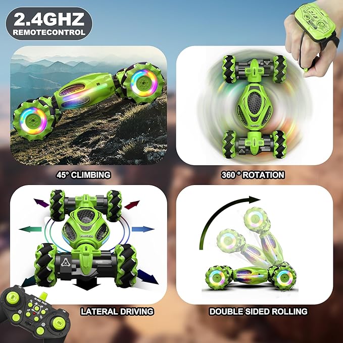 Gesture RC Car, 1:18 4WD Transform Off-Road Stunt Car with Gesture & Remote Control, 360° Flips Drift Vehicle with LED Lights Music, All Terrain Toy Cars Gifts for Boys Girls Age 6-12