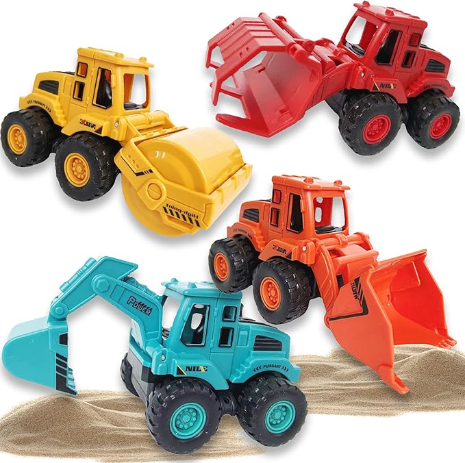 4PCS Construction Toys,Friction Powered Construction Truck Toys Vehicles,Mini Construction Vehicles Toys Sand Truck Toys,Bulldozer Excavator Roller Truck Toys Gift for Kids Boys Girls