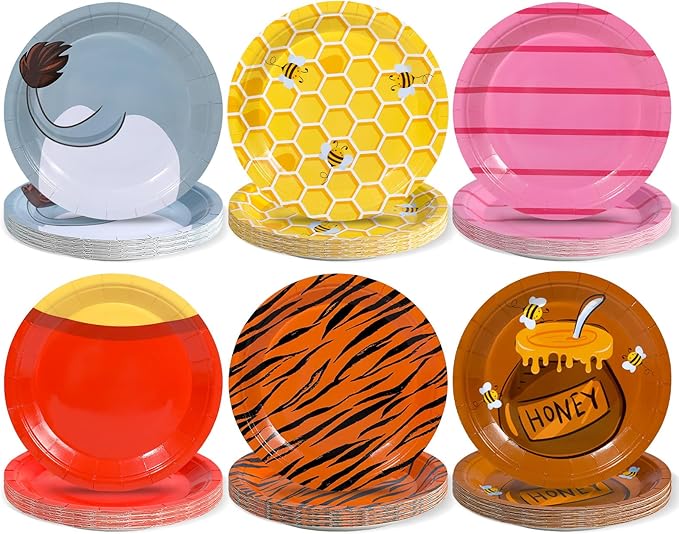 60pcs Cute Bear Paper Plates for Baby Shower, Birthday Decorations, Classic Bear Party Paper Dessert Plates Baby Shower Decorations for Birthdays Party Supplies Favors