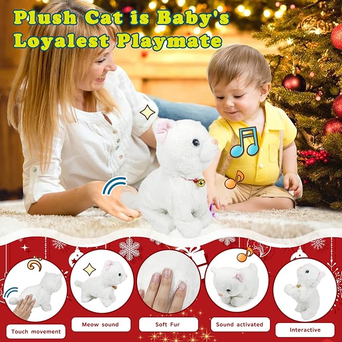 Smalody Interactive Electronic Plush Toy - Upgrade Robot Talking Cat Toys, Animals Sound Control Electronic Pet for Kids, Kitten Toys for Boys & Girls Kids(White)