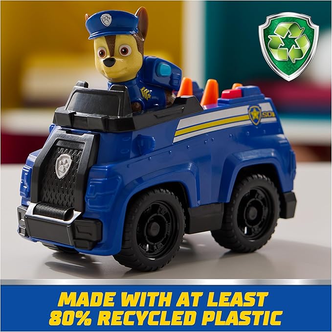 PAW Patrol, Chase’s Patrol Cruiser, Toy Car with Collectible Action Figure, Sustainably Minded Kids Toys for Boys & Girls Ages 3 and Up