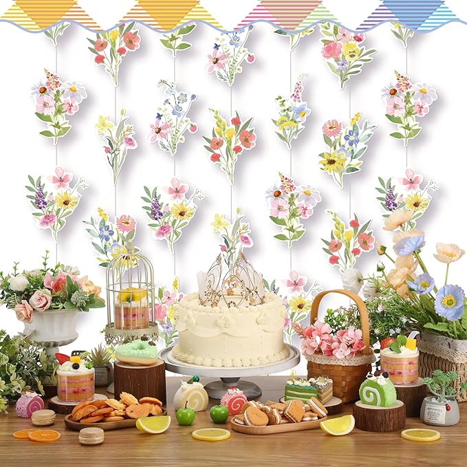 Epakh 6 Pcs Wildflower Garland Streamers Flower Paper Hanging Garland Wildflower Themed Party Decorations Wildflower Ceiling Decor for Spring Women Party Supplies