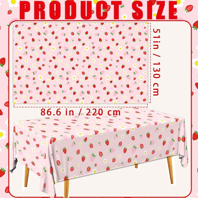 GREHUMOR 3 Pack Strawberry Tablecloth Strawberry Birthday Decorations Plastic Strawberry Theme Party Table Cover for Girls Sweet One Birthday Berry Sweet Baby Shower Party Supplies 51x87 inches