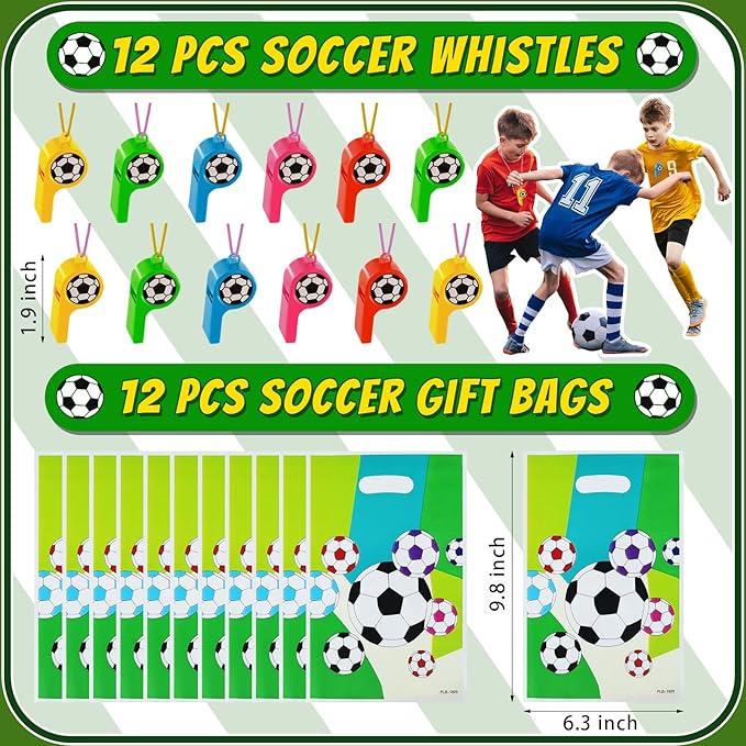 122 Pcs Soccer Party Favors Set with Goodie Bags, Slap Bracelets, Tattoo Stickers, Puzzle Toys, Stickers, Whistles, Party Supplies and Decorations