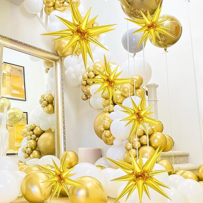 10 Pcs Gold Star Balloons Explosion Balloons Foil Cone Balloon Magic for Birthday Wedding Anniversary Party Backdrops Decorations Supplies, 6 Pcs 22Inches and 4 Pcs 27Inches