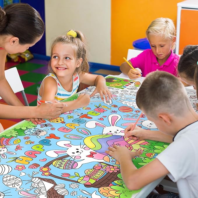 Gatherfun Easter Party Activity Poster - 31.5 x 72 Inches,Easter -Themed Party, Versatile Paper Coloring Banner/Table Cover for School Parties and Special Events Decoration