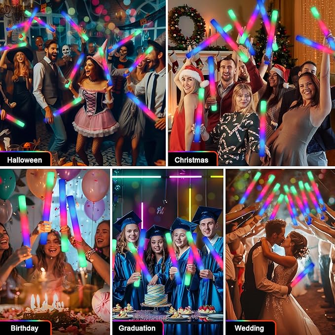 55 PCS Foam Glow Sticks, Foam Light Up Sticks Party Supplies with 3 Mode Colorful Flashing, Glow Sticks Bulk Party Pack, Led Foam Sticks for Birthday, Wedding, New Year, Carnival, Concert