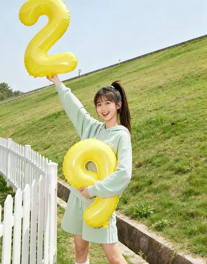 Yellow 40 Inch Big Number Balloon Birthday Decoration, Number 2 Helium Balloon 12 20 22 23 24 26 2026 New Years Celebration, Boy Girl Baby Anniversary Party Graduations Supplies Decorations