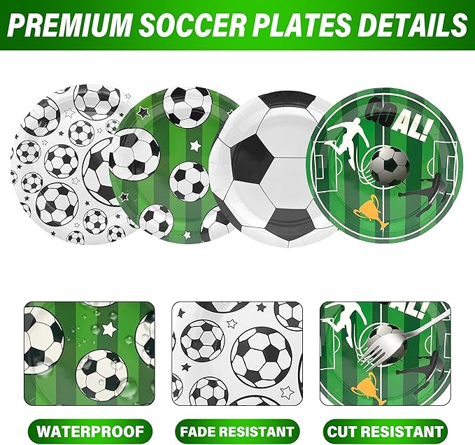 48PCS Soccer Plates 7" Soccer Party Plates Disposable Paper Plates Birthday Party Decorations Party Supplies for Kids Boys Adults