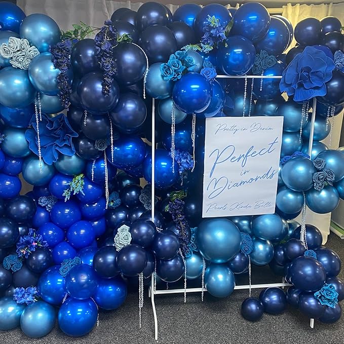Chrome Blue Balloons, 50 PCS 10 Inch Double-Layered Metallic Royal Blue Balloons, Shiny Thick Chrome Metallic Dark Blue Latex Helium Balloons for Boys Men Birthday Graduation Party Decoration Supplies