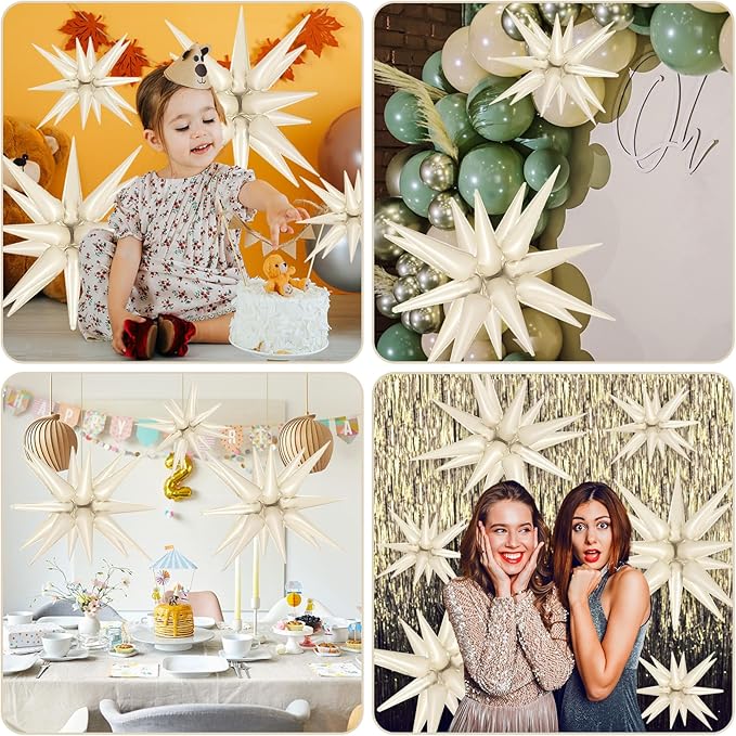 10 Pcs Cream Star Balloons Explosion Balloons Foil Cone Balloon Magic for Birthday Wedding Anniversary Party Backdrops Decorations Supplies, 6 Pcs 22Inches and 4 Pcs 27Inches